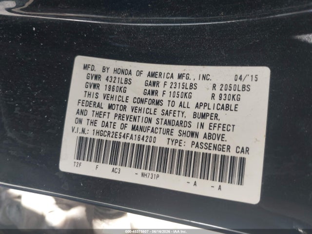 Honda Accord Sport 2015 1HGCR2E54FA164200 Image 9