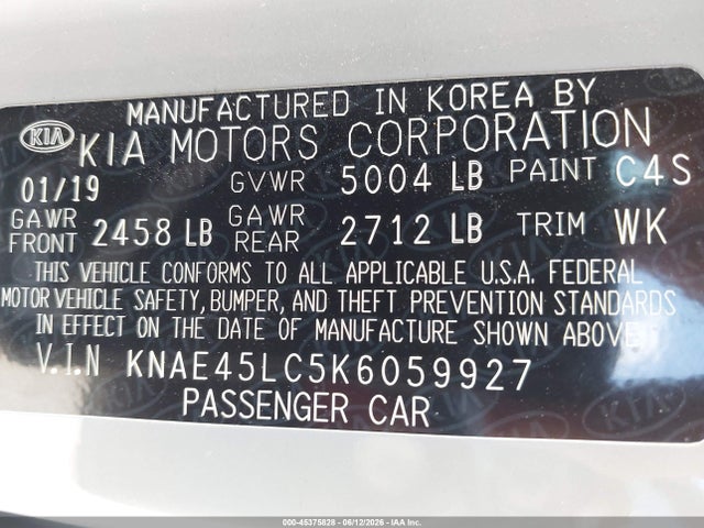Aukcja sprzedaży 2019 Kia Stinger Gt1, vin: KNAE45LC5K6059927, numer aukcji: 45375828