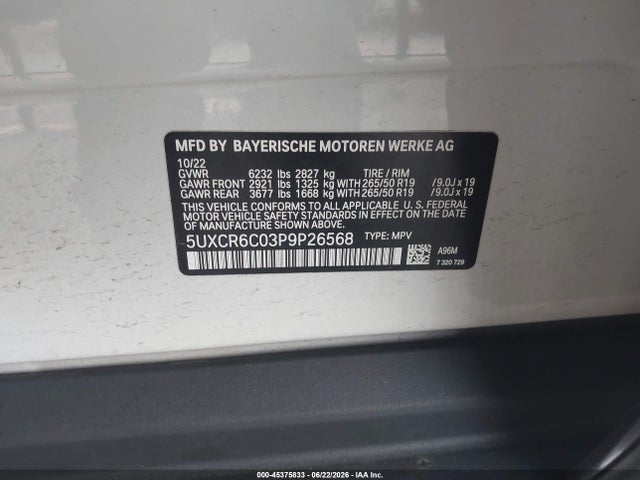 Aukcja sprzedaży 2023 Bmw X5 Xdrive40i, vin: 5UXCR6C03P9P26568, numer aukcji: 45375833