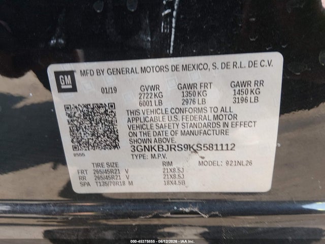 Продаж на аукціоні авто 2019 Chevrolet Blazer Rs, vin: 3GNKBJRS9KS581112, номер лоту: 45375855