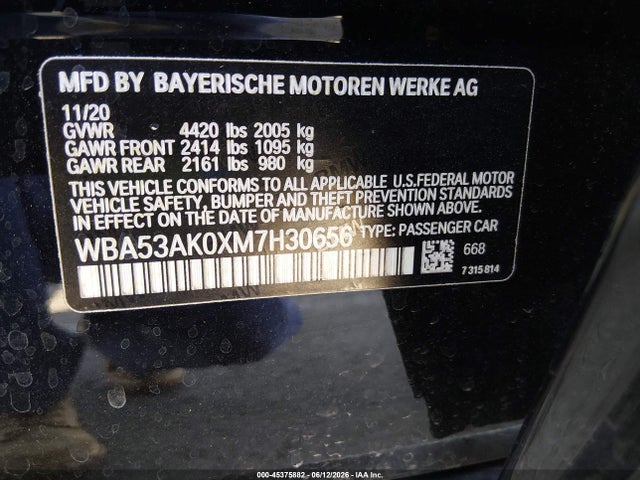 2021 Bmw 228i Gran Coupe Sdrive მანქანა იყიდება აუქციონზე, vin: WBA53AK0XM7H30656, აუქციონის ნომერი: 45375882