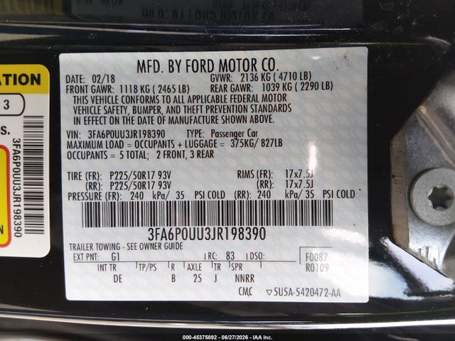 Ford Fusion Hybrid S 2018 3FA6P0UU3JR198390 Image 9