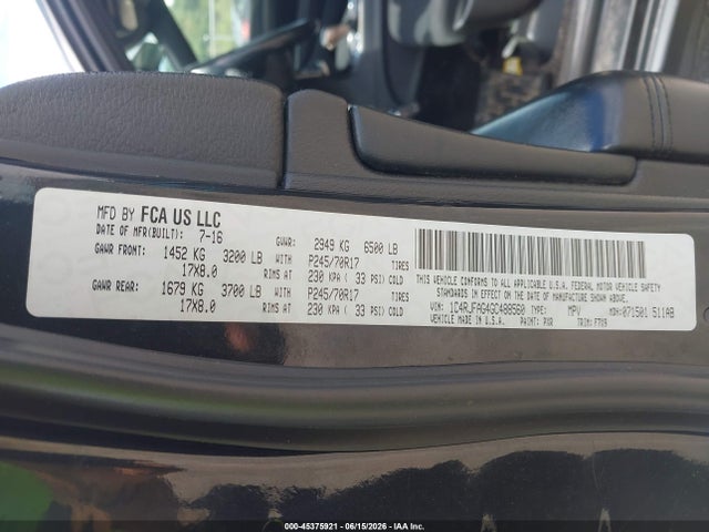 45375921 :رقم المزاد ، 1C4RJFAG4GC488560 vin ، 2016 Jeep Grand Cherokee Laredo مزاد بيع