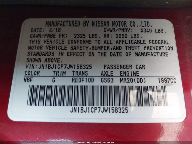Продаж на аукціоні авто 2018 Nissan Rogue Sport S, vin: JN1BJ1CP7JW158325, номер лоту: 45375957