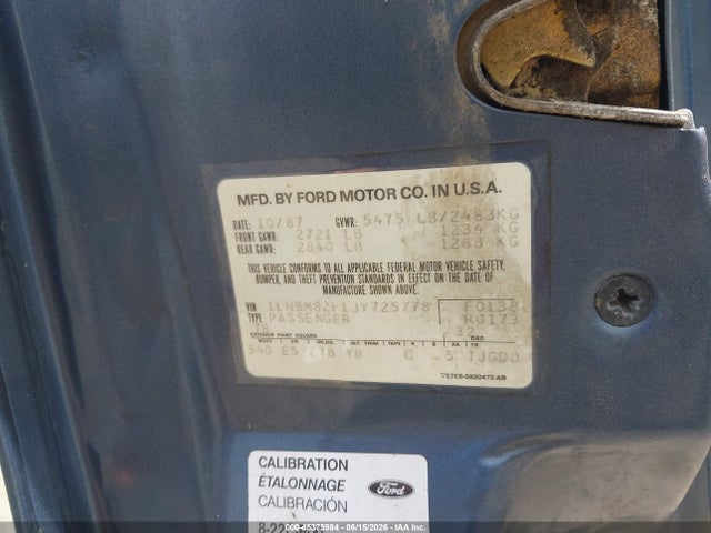 Продажа на аукционе авто 1988 Lincoln Town Car Signature, vin: 1LNBM82F1JY725778, номер лота: 45375984