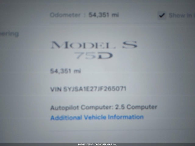 Tesla Model S 100d/75d/p100d 2018 5YJSA1E27JF265071 Image 7