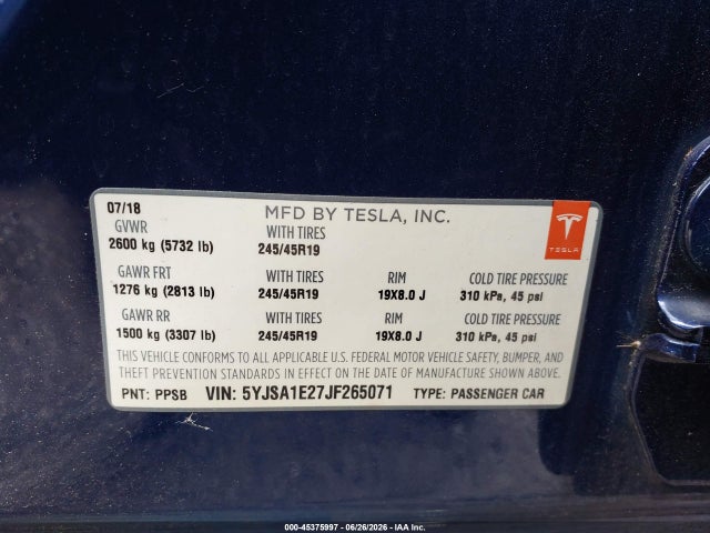Tesla Model S 100d/75d/p100d 2018 5YJSA1E27JF265071 Image 9