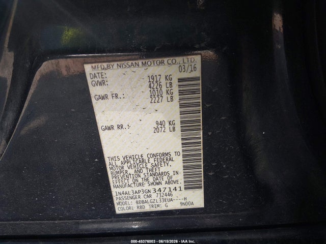 Nissan Altima 2.5 S 2016 1N4AL3AP3GN347141 Image 9