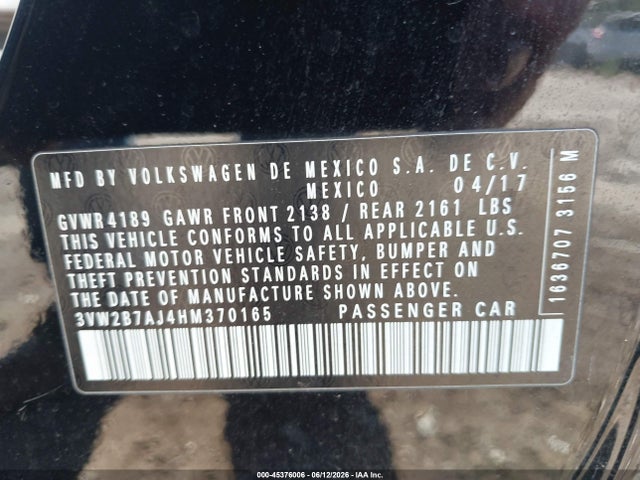 Продаж на аукціоні авто 2017 Volkswagen Jetta 1.4t S, vin: 3VW2B7AJ4HM370165, номер лоту: 45376006