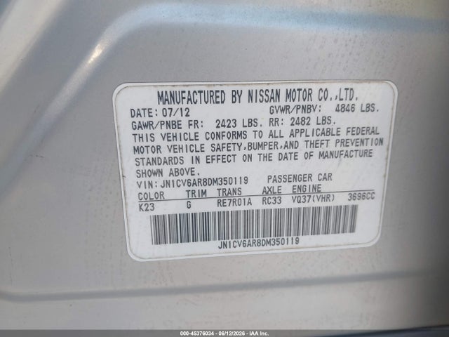 Aukcja sprzedaży 2013 Infiniti G37x, vin: JN1CV6AR8DM350119, numer aukcji: 45376034