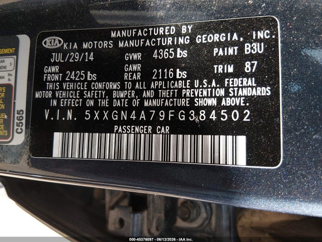 KIA OPTIMA EX 2015 5XXGN4A79FG384502 Image 9