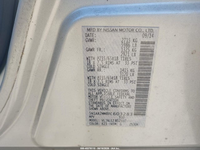 Nissan Pathfinder Sv 2015 5N1AR2MM8FC603283 Image 9