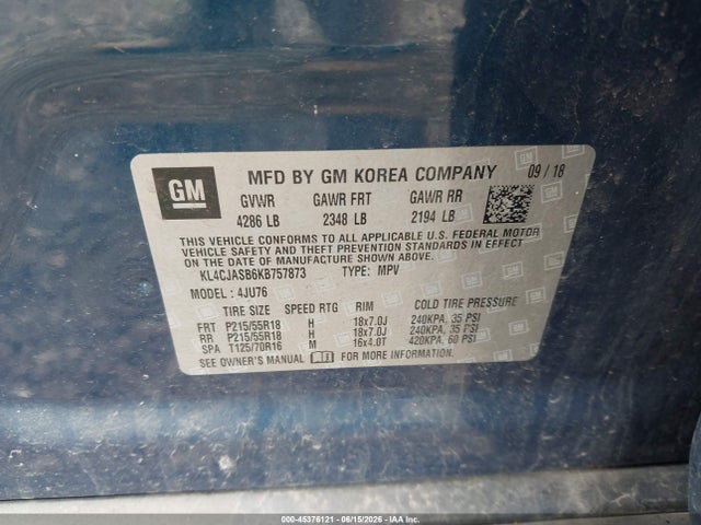 45376121 :رقم المزاد ، KL4CJASB6KB757873 vin ، 2019 Buick Encore Fwd Preferred مزاد بيع