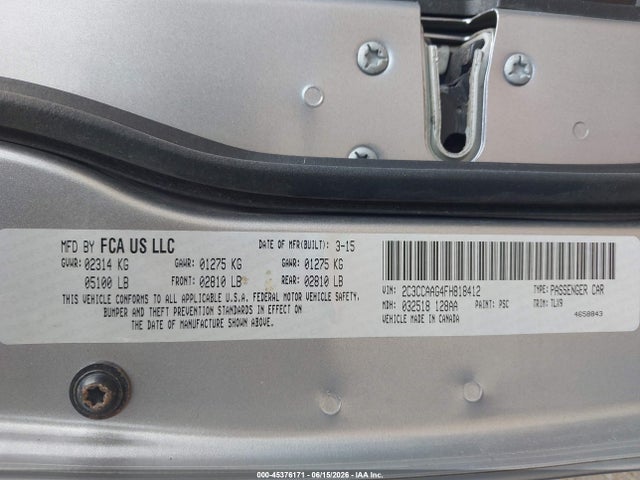 2015 Chrysler 300 Limited მანქანა იყიდება აუქციონზე, vin: 2C3CCAAG4FH818412, აუქციონის ნომერი: 45376171