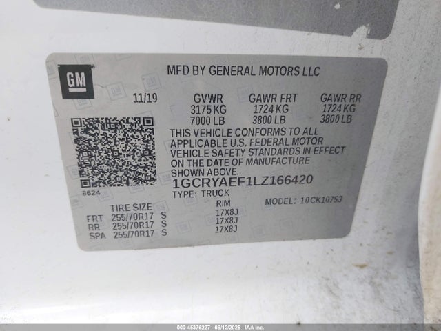 Продаж на аукціоні авто 2020 Chevrolet Silverado 1500 4wd  Standard Bed Wt, vin: 1GCRYAEF1LZ166420, номер лоту: 45376227