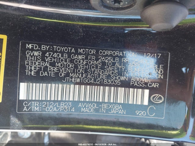 Продажа на аукционе авто 2018 Lexus Es 300h, vin: JTHBW1GG4J2183035, номер лота: 45376232