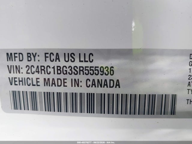 45376277 :رقم المزاد ، 2C4RC1BG3SR555936 vin ، 2025 Chrysler Pacifica Select مزاد بيع