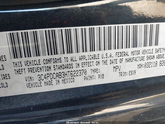 Aukcja sprzedaży 2017 Dodge Journey Se, vin: 3C4PDCAB3HT622370, numer aukcji: 45376278
