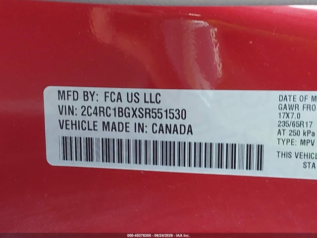 Продажа на аукционе авто 2025 Chrysler Pacifica Select, vin: 2C4RC1BGXSR551530, номер лота: 45376305