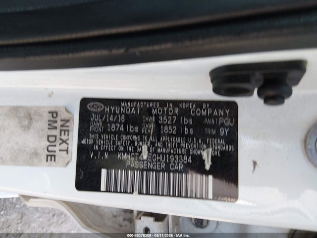Aukcja sprzedaży 2017 Hyundai Accent Se, vin: KMHCT4AE0HU193384, numer aukcji: 45376309