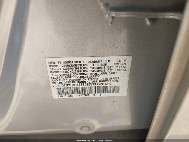 5FNYF3H42EB020513 Honda Pilot Ex