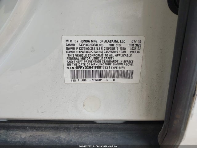 45376326 :رقم المزاد ، 5FRYD3H41FB013221 vin ، 2015 Acura Mdx Technology Package مزاد بيع