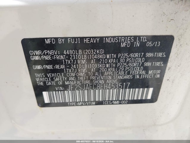 Продаж на аукціоні авто 2014 Subaru Forester 2.5i Premium, vin: JF2SJAEC8EH453517, номер лоту: 45376331