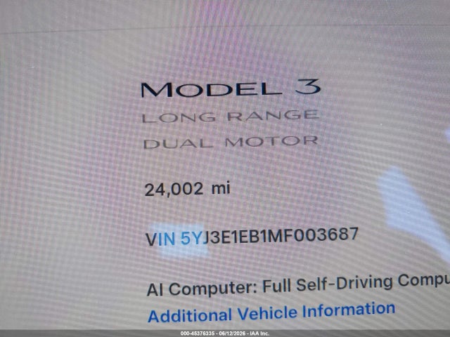 Tesla Model 3 Long Range 2021 5YJ3E1EB1MF003687 Image 14