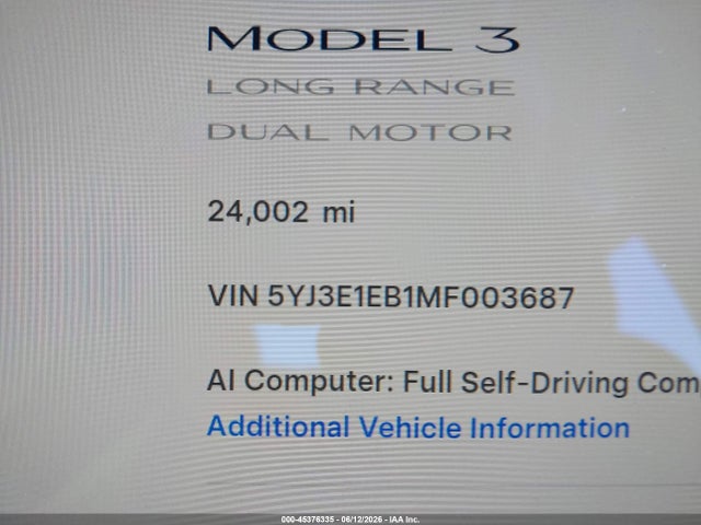 Tesla Model 3 Long Range 2021 5YJ3E1EB1MF003687 Image 7