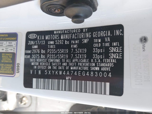 5XYKW4A74EG483004 KIA Sorento Limited V6