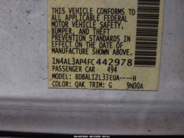 1N4AL3AP4FC442978 Nissan Altima 2.5 Sv
