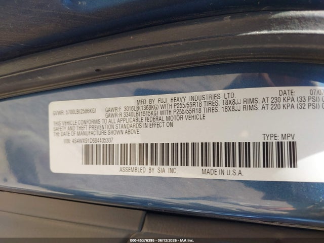 Aukcja sprzedaży 2008 Subaru Tribeca Base 5-passenger, vin: 4S4WX91D684405307, numer aukcji: 45376395