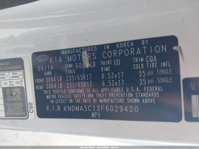 KIA Sedona L 2015 KNDMA5C13F6029420 Image 9