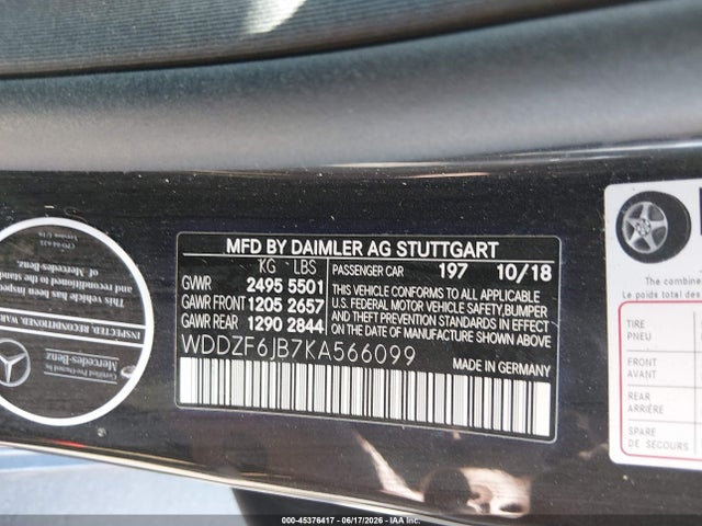 Продаж на аукціоні авто 2019 Mercedes-benz E 450 4matic, vin: WDDZF6JB7KA566099, номер лоту: 45376417