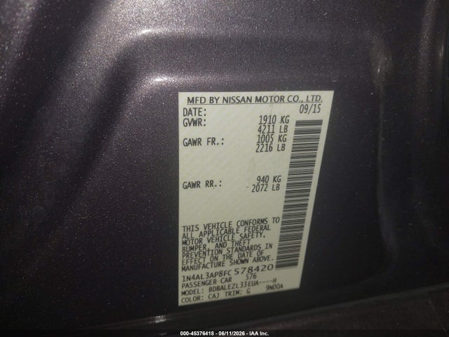 Nissan Altima 2.5 S 2015 1N4AL3AP8FC578420 Image 9