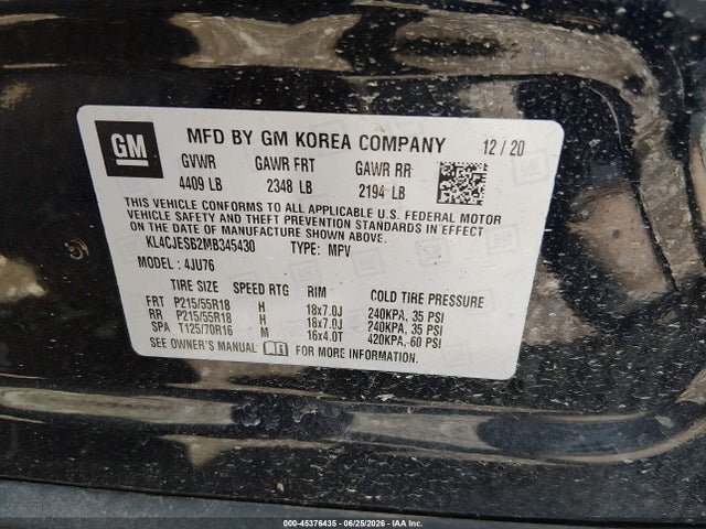 Aukcja sprzedaży 2021 Buick Encore Awd Preferred, vin: KL4CJESB2MB345430, numer aukcji: 45376435