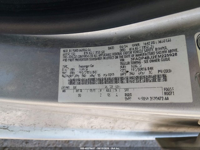45376437 :رقم المزاد ، 3FADP4BJ2EM225928 vin ، 2014 Ford Fiesta Se مزاد بيع