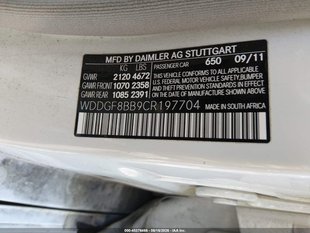 45376466 :رقم المزاد ، WDDGF8BB9CR197704 vin ، 2012 Mercedes-benz C 300 Sport 4matic مزاد بيع
