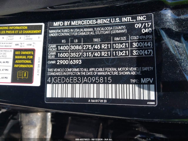 Aukcja sprzedaży 2018 Mercedes-benz Amg Gle 43 Coupe 4matic, vin: 4JGED6EB3JA095815, numer aukcji: 45376523