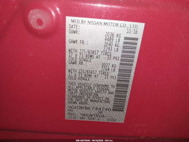 Nissan ROGUE SV 2017 5N1AT2MT8HC744740 Image 9