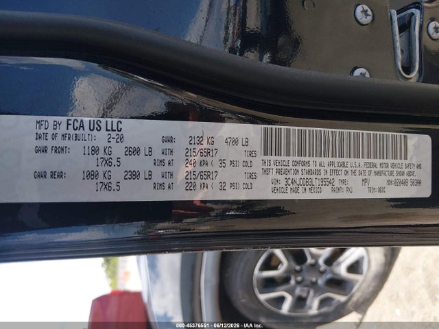 45376551 :رقم المزاد ، 3C4NJDDB3LT195542 vin ، 2020 Jeep Compass Trailhawk 4x4 مزاد بيع