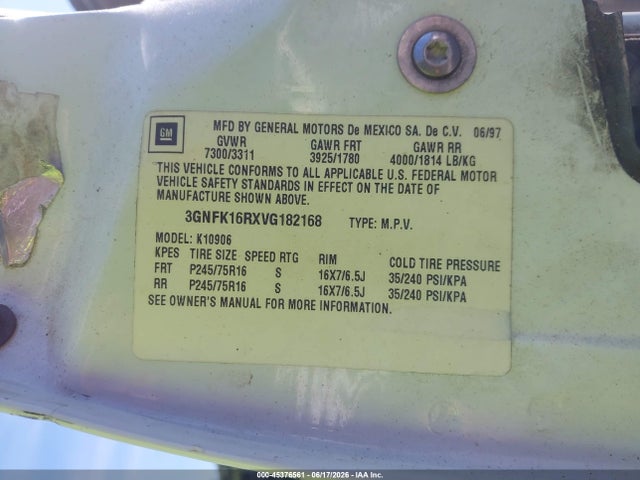 Продаж на аукціоні авто 1997 Chevrolet Suburban 1500, vin: 3GNFK16RXVG182168, номер лоту: 45376561