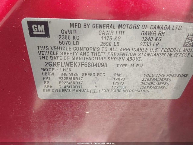 Продаж на аукціоні авто 2015 Gmc Terrain Sle-2, vin: 2GKFLWEK7F6304090, номер лоту: 45376571