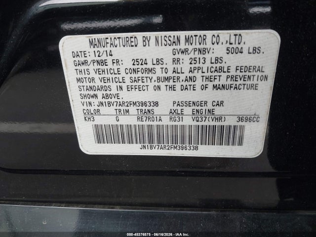 Продаж на аукціоні авто 2015 Infiniti Q50 Premium, vin: JN1BV7AR2FM396338, номер лоту: 45376575