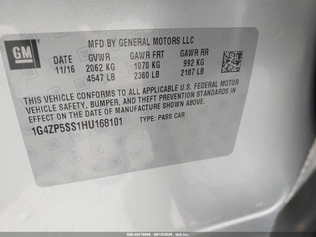 45376586 :رقم المزاد ، 1G4ZP5SS1HU168101 vin ، 2017 Buick Lacrosse Essence مزاد بيع