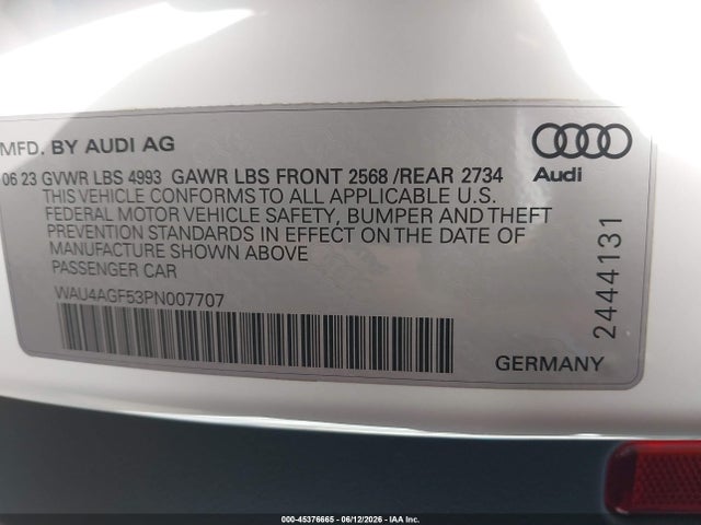 WAU4AGF53PN007707 Audi A5 Cabriolet Premium Plus 45 Tfsi S Line Quattro S Tronic