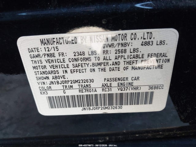 45376673 :رقم المزاد ، JN1BJ0RP2GM232630 vin ، 2016 Infiniti Qx50 مزاد بيع