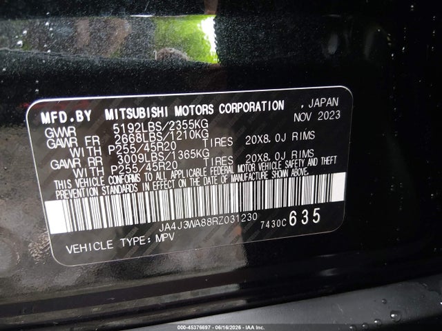 Aukcja sprzedaży 2024 Mitsubishi Outlander Sel 2.5 2wd, vin: JA4J3WA88RZ031230, numer aukcji: 45376697