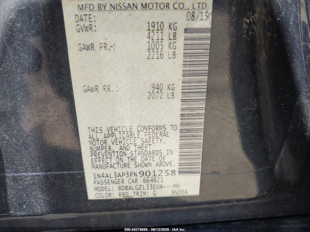 1N4AL3AP3FN901258 Nissan Altima 2.5 S