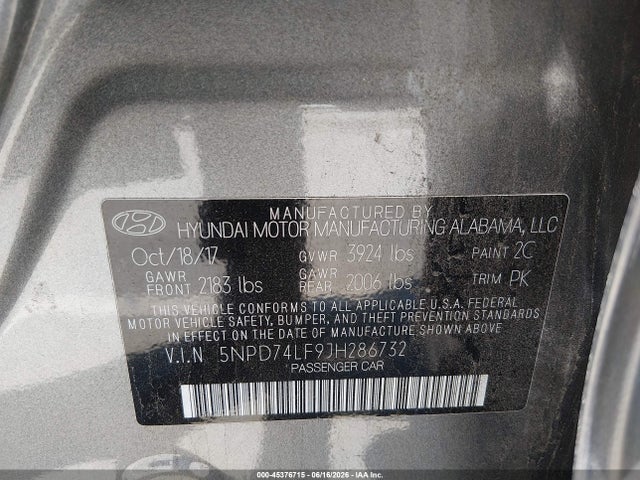 Продаж на аукціоні авто 2018 Hyundai Elantra Se, vin: 5NPD74LF9JH286732, номер лоту: 45376715